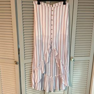 Hi-low casual cotton striped skirt